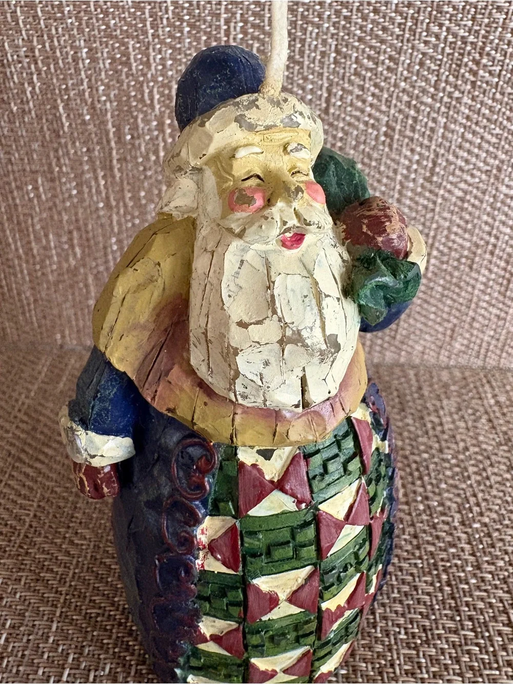Vintage Santa Claus Single Wick Candle 4.5 Inches Tall Green Geometric Cute